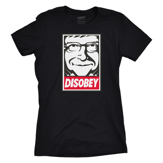 Womens Disobey Bill Gates Fitted Jersey Tee - Black