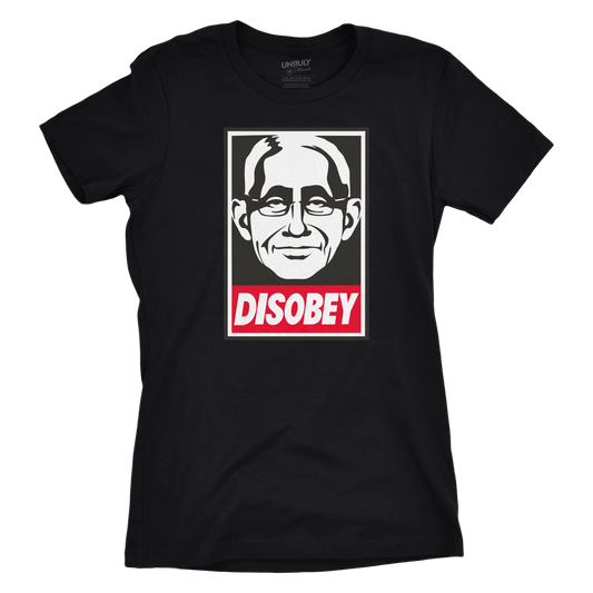 Womens Disobey Fauci Fitted Jersey Tee - Black