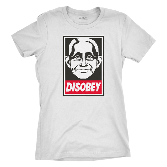 Womens Disobey Fauci Fitted Jersey Tee - White