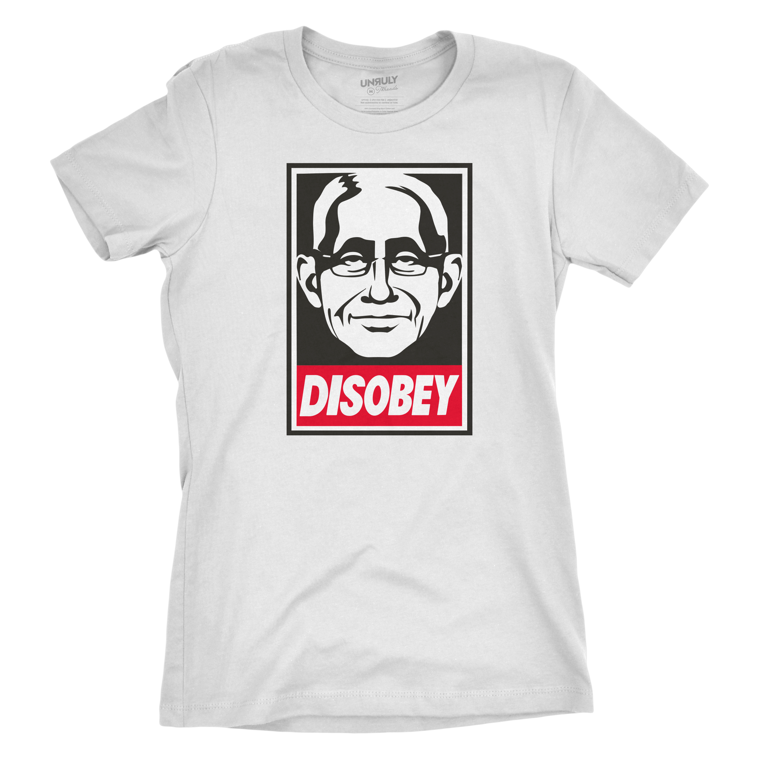 Womens Disobey Fauci Fitted Jersey Tee - White (Size Med)