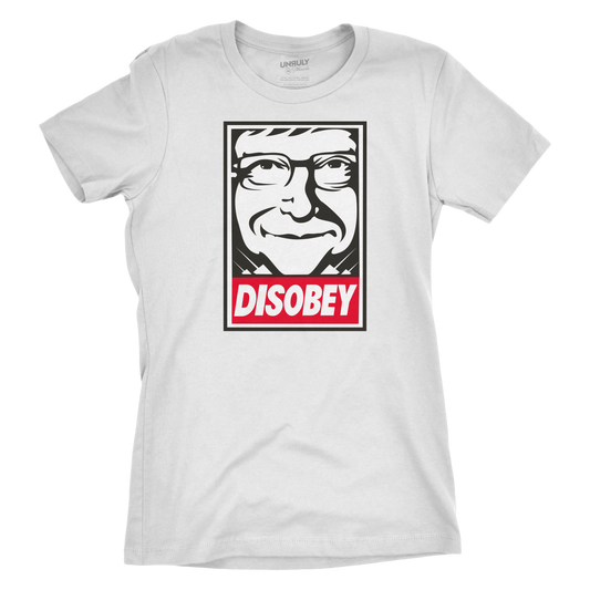 Womens Disobey Bill Gates Fitted Jersey Tee - White