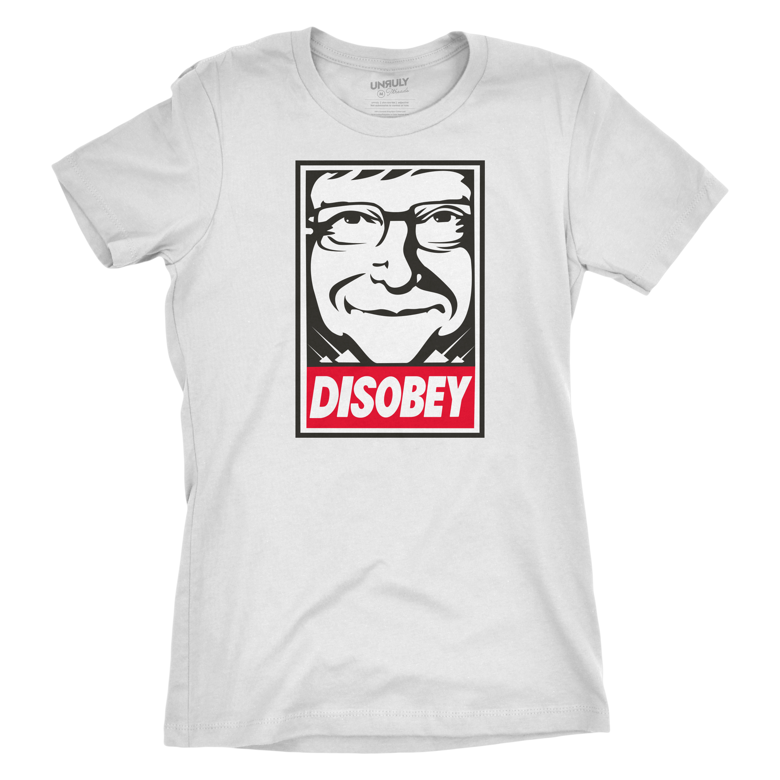 Womens Disobey Bill Gates Fitted Jersey Tee - White (Size Med)
