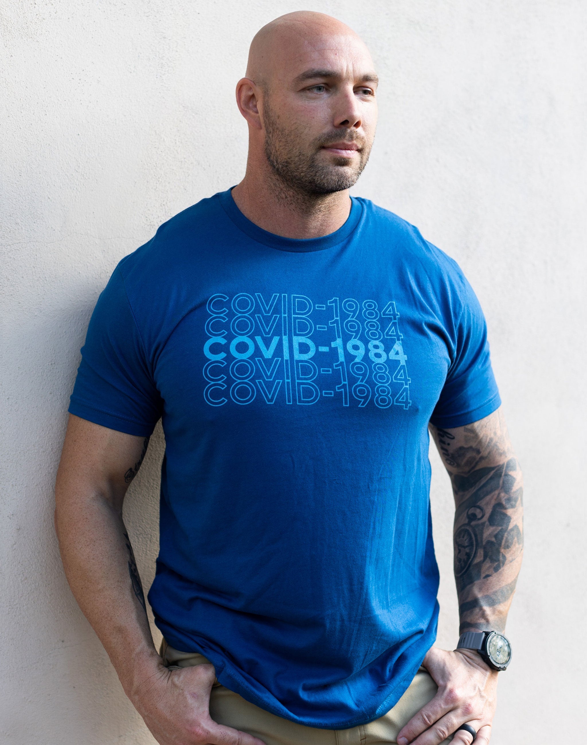 Mens/Unisex Covid-1984 Tee - Cool Blue (Size Med)