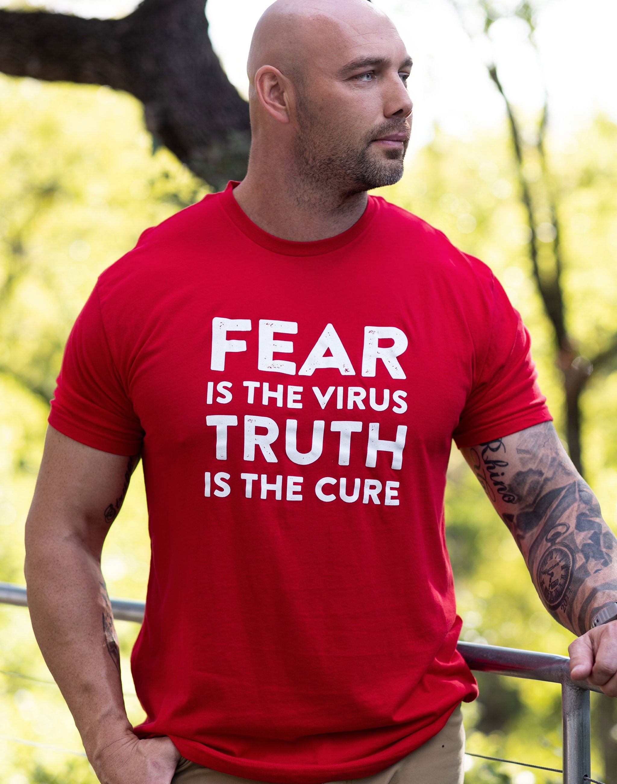 Mens/Unisex Fear is the Virus, Truth is the Cure Tee - Red (Size Small)