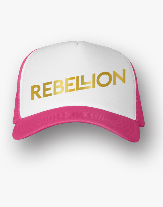 Rebellion Gold Foil Foam Snapback Trucker Hat - Pink/White
