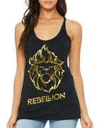 Womens Gold Foil Rebel Lion Racerback Triblend Tank - Black