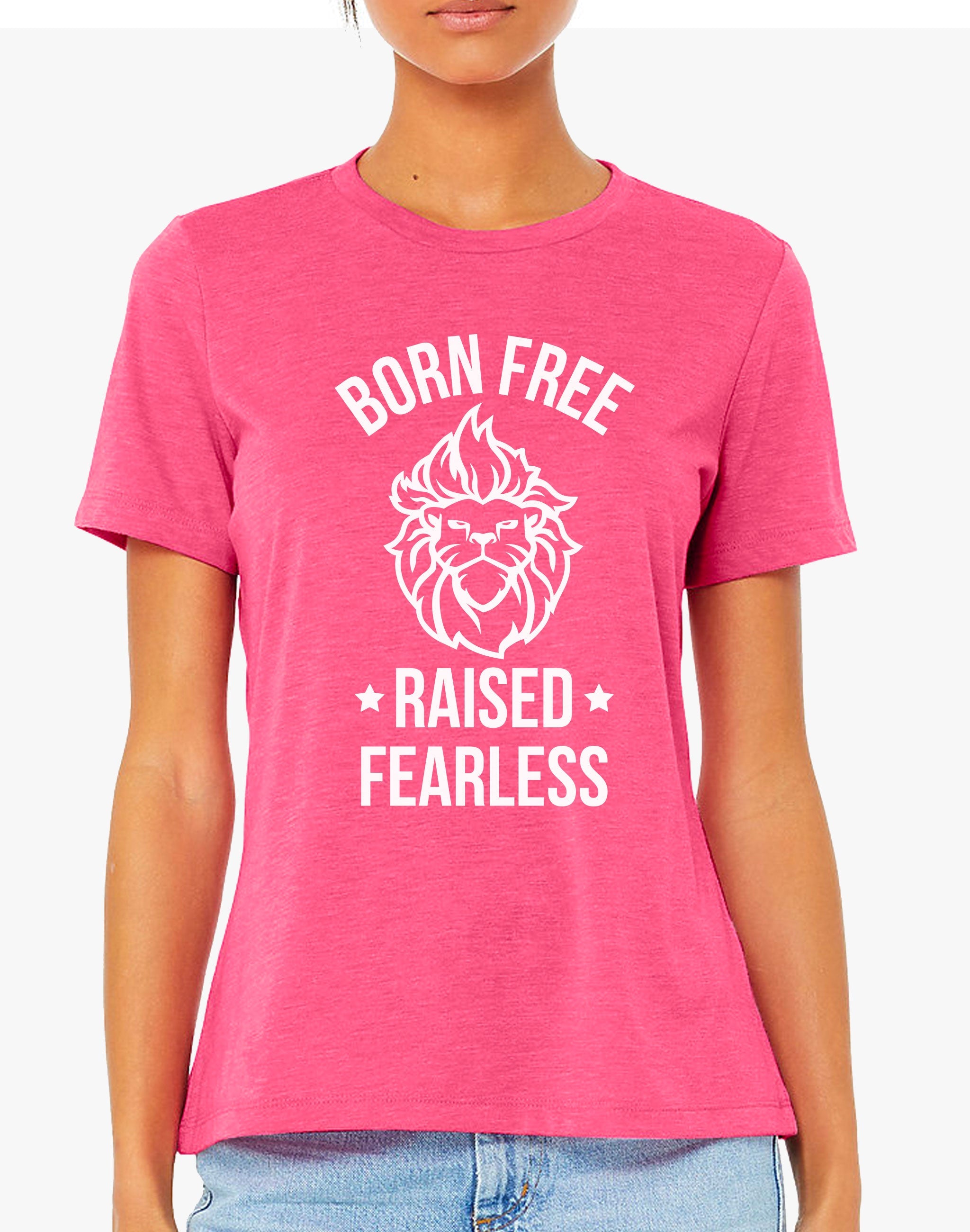 Womens Born Free Raised Fearless Relaxed Triblend Tee - Charity Pink