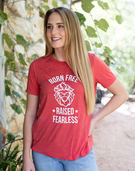 Womens Born Free Raised Fearless Relaxed Triblend Tee - Red