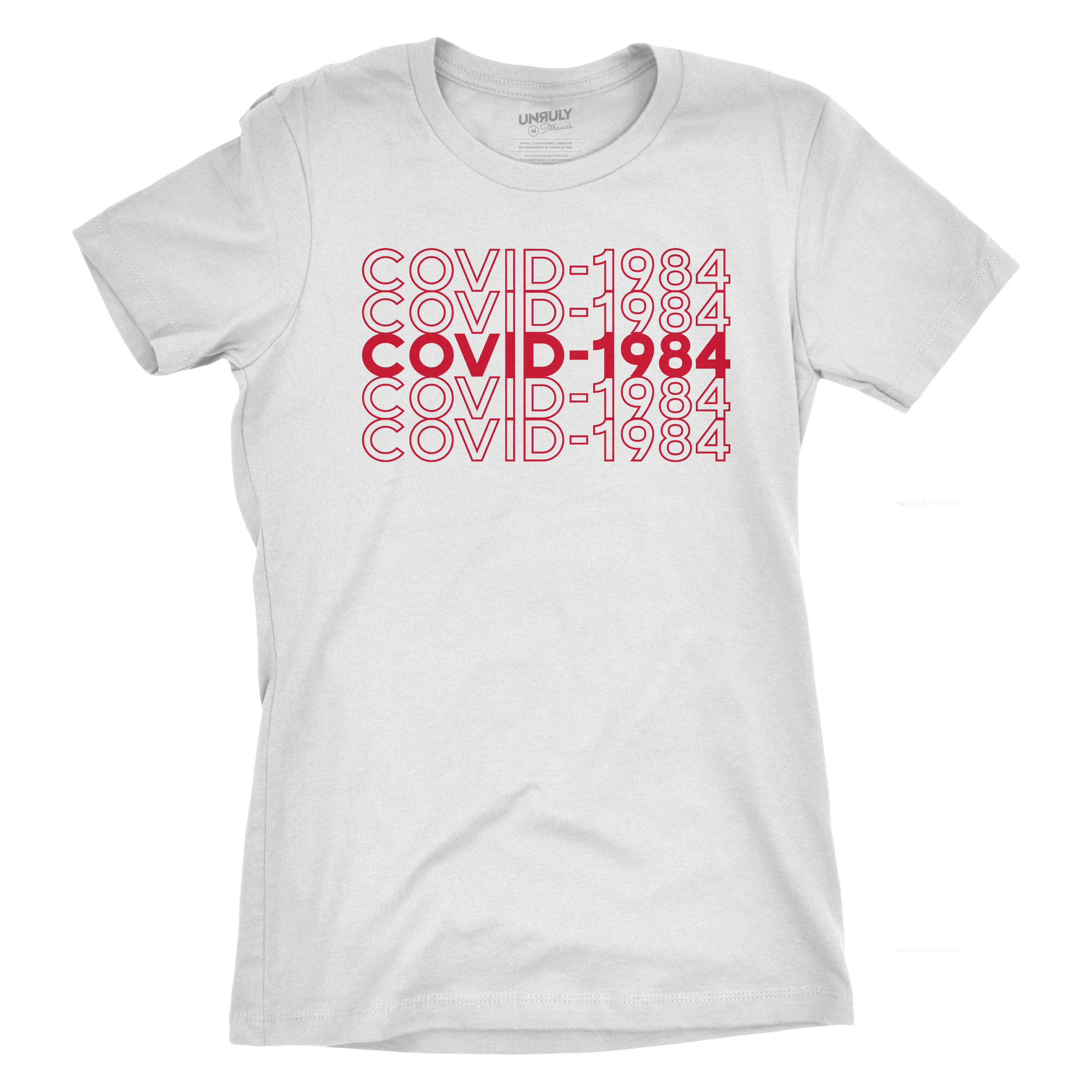 Womens Covid-1984 Fitted Jersey Tee - White (Last One, Size Small)