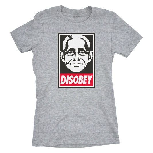 Womens Disobey Fauci Fitted Jersey Tee - Heather Grey