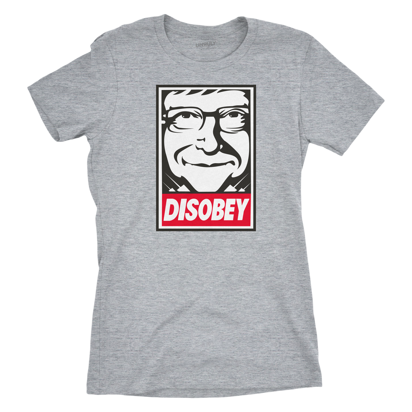 Womens Disobey Bill Gates Fitted Jersey Tee - Heather Grey