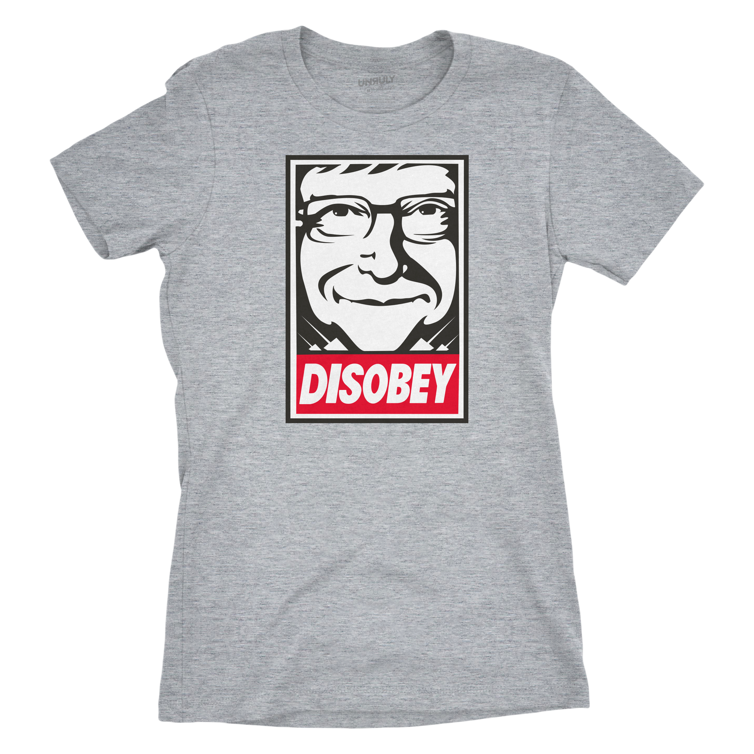 Womens Disobey Bill Gates Fitted Jersey Tee - Heather Grey (Size Med)