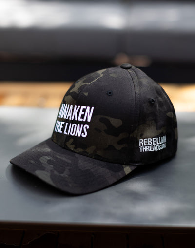 Awaken The Lions Embroidered Flexfit Black Camo Hat