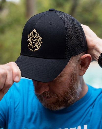 Rebel Lion Embroidered Canvas Snapback Trucker Hat - Black