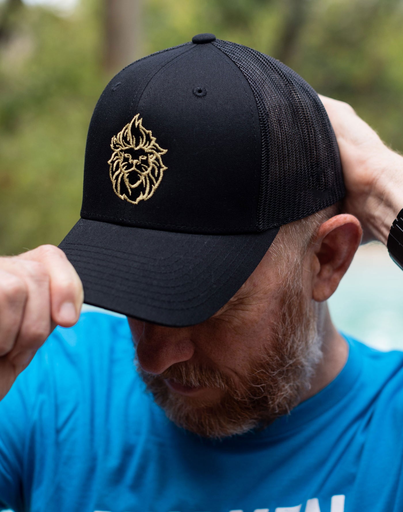 Rebel Lion Embroidered Snapback Black Trucker Hat