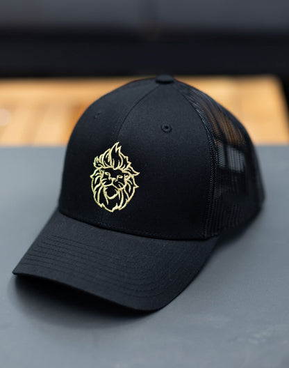 Rebel Lion Embroidered Canvas Snapback Trucker Hat - Black