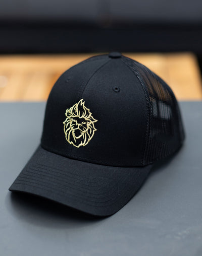 Rebel Lion Embroidered Snapback Black Trucker Hat