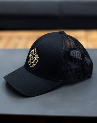 Rebel Lion Embroidered Snapback Black Trucker Hat