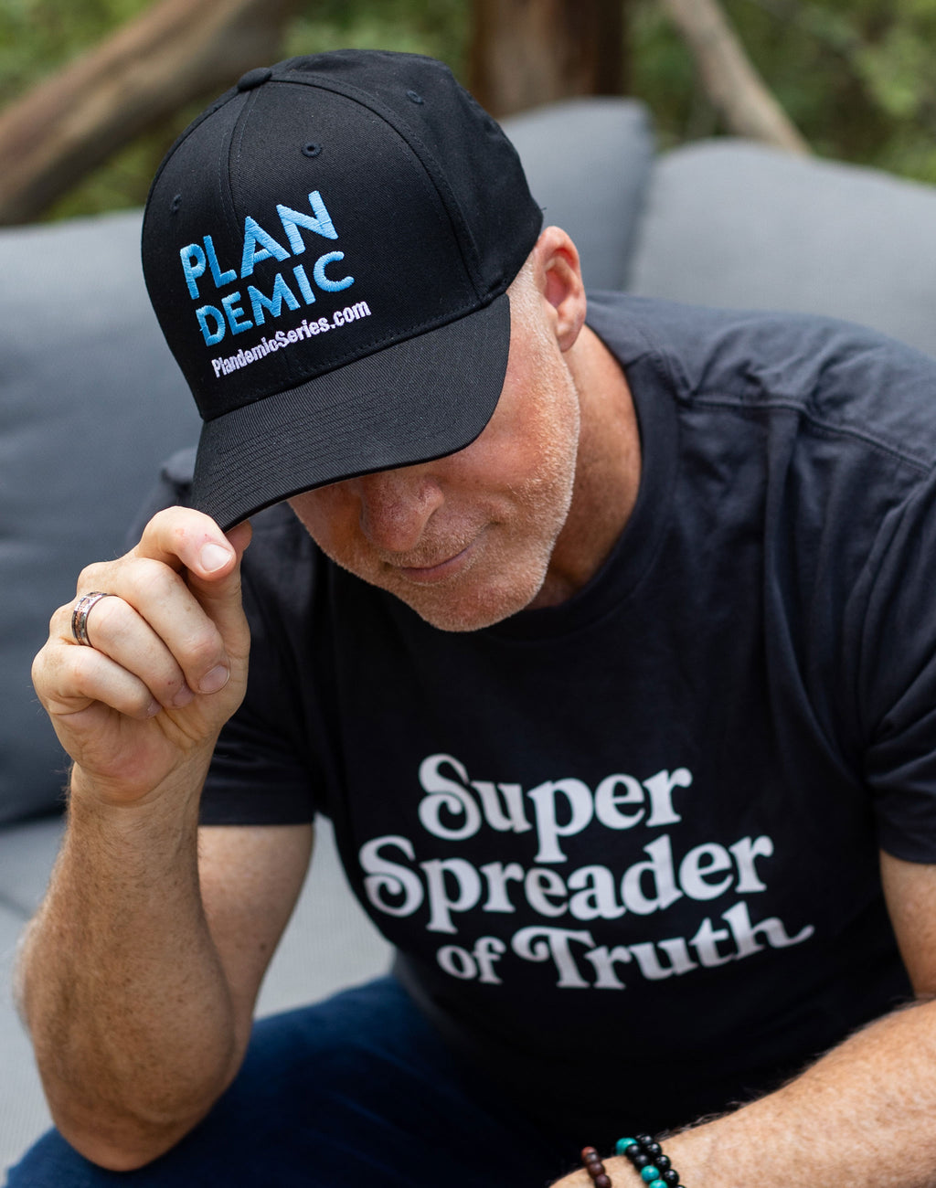 Plandemic Embroidered Flexfit Hat - Blue/Black - Sm/Med