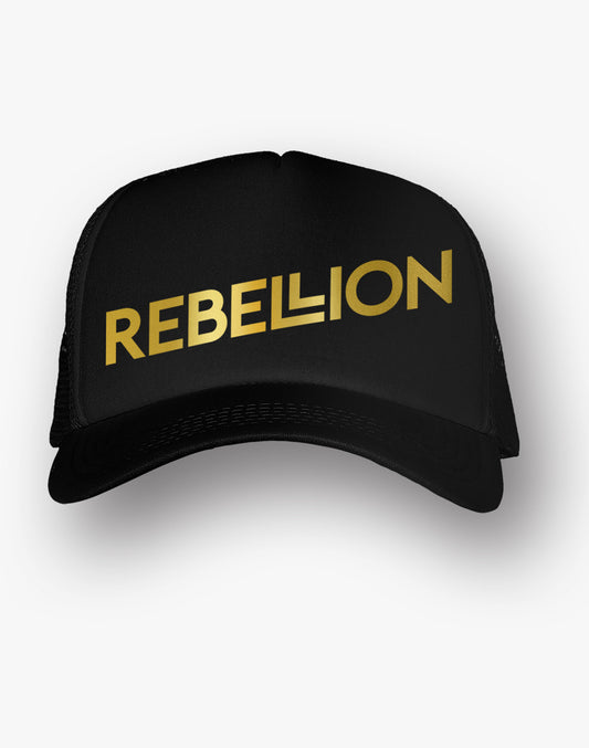 Rebellion Gold Foil Foam Snapback Trucker Hat - Black