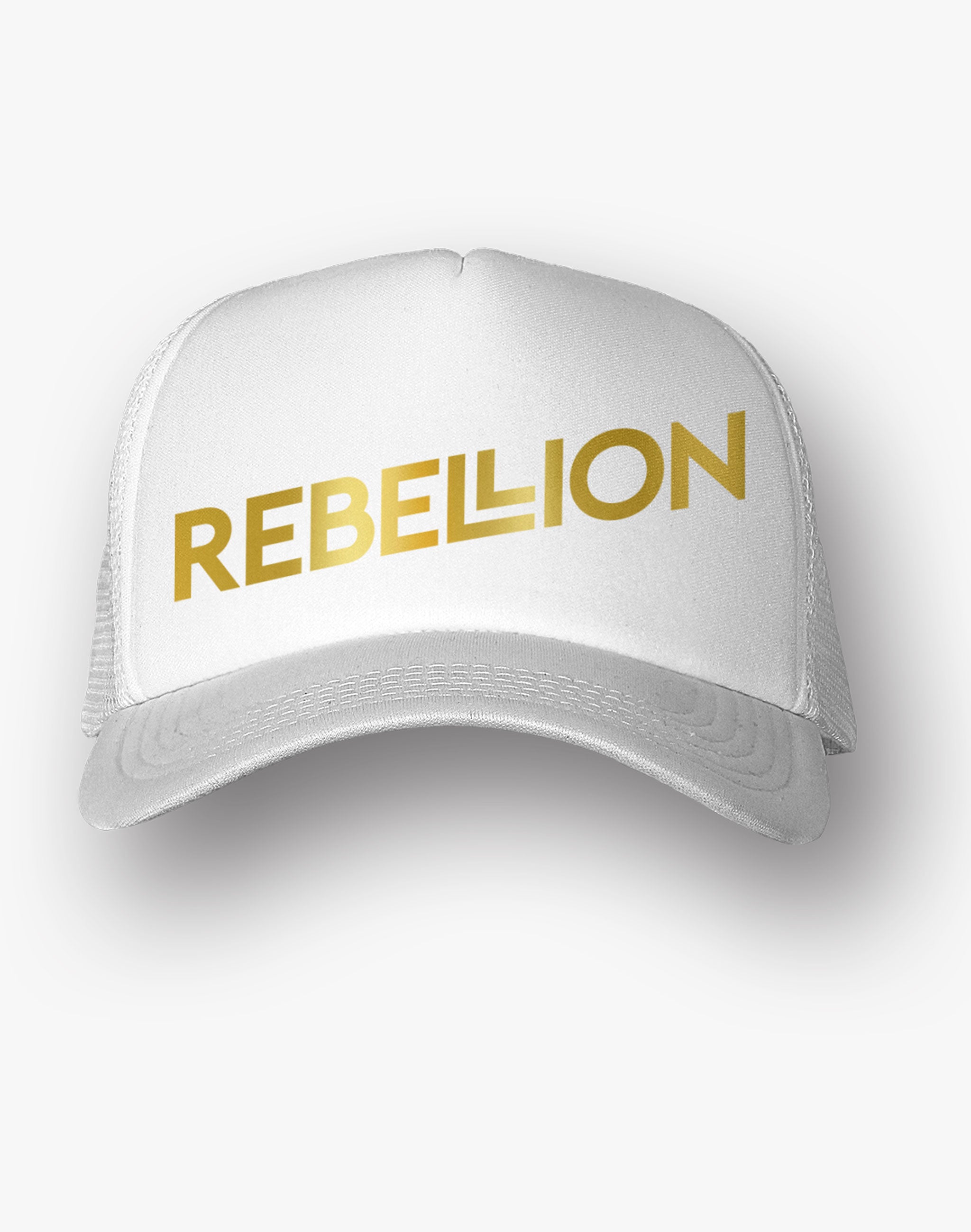Rebellion Gold Foil Foam Snapback Trucker Hat - White