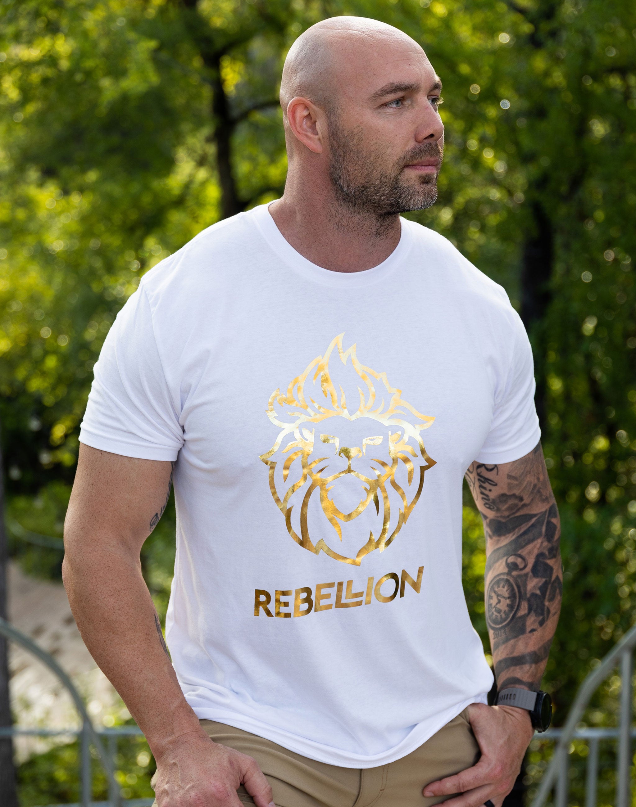 Mens/Unisex Gold Foil Rebel Lion Tee - White
