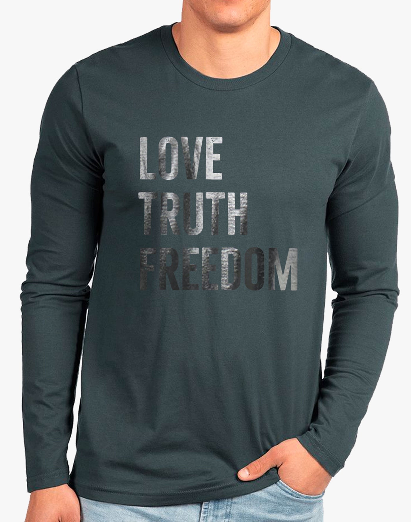 Mens/Unisex Black Foil Love Truth Freedom Long Sleeve Shirt