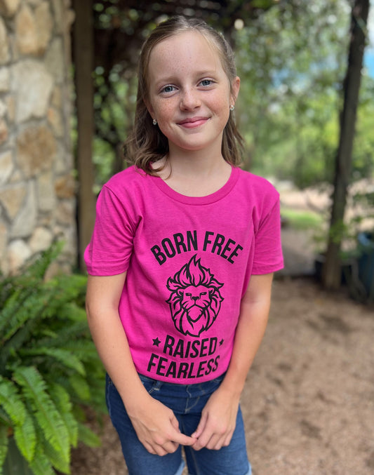 Youth Born Free Raised Fearless Tee - Berry